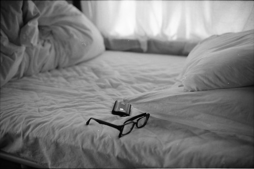 iphone, glasses, bed